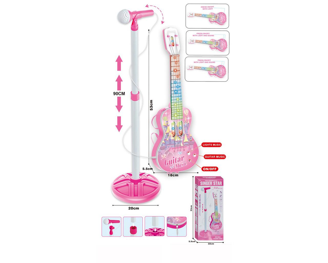 Guitarra con micrófono de pie con luz y sonido
